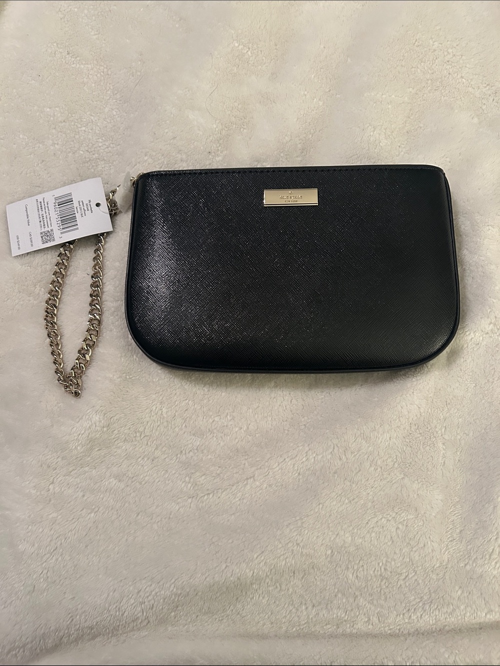 kate spade Black Saffiano Wristlet with Gold Chain